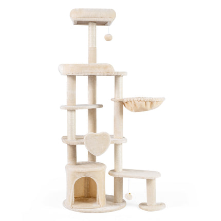 Large Beige Cat Tree Tower with Scratching Posts, 149 cm