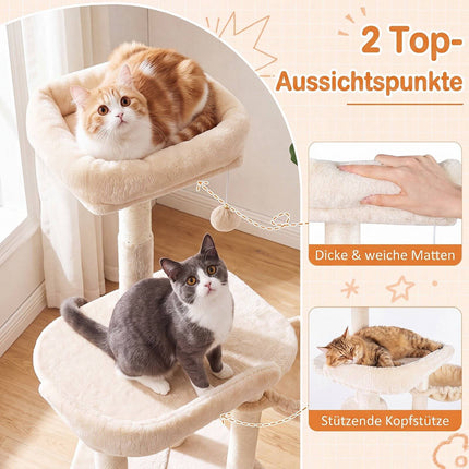 Large Beige Cat Tree Tower with Scratching Posts, 149 cm