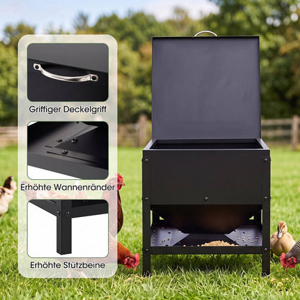 Large Capacity Black Chicken Feeder, Galvanized Metal