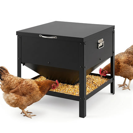 Large Capacity Black Chicken Feeder, Galvanized Metal