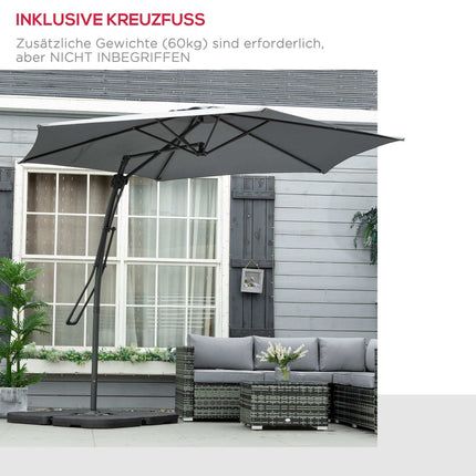 Large Dark Grey Patio Umbrella with Stand, Metal Frame