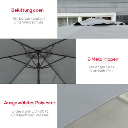 Large Dark Grey Patio Umbrella with Stand, Metal Frame