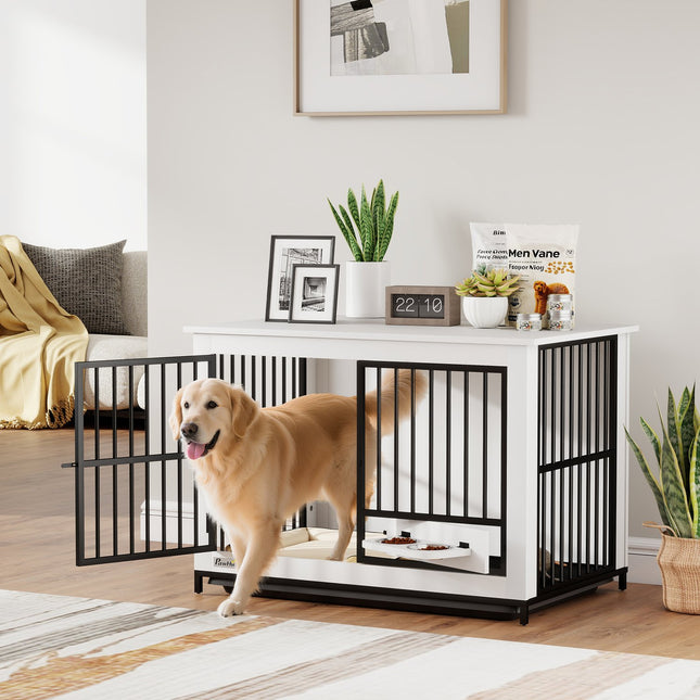 Large Dog Crate, Lockable, Easy Access, Swivel Bowl Holder