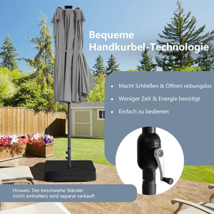 Large Double Patio Umbrella with 48 Solar LED Lights, Grey