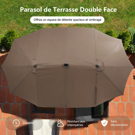 Large Double Patio Umbrella with Solar LED Lights, Brown