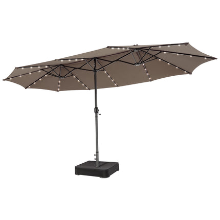 Large Double Patio Umbrella with Solar LED Lights, Brown