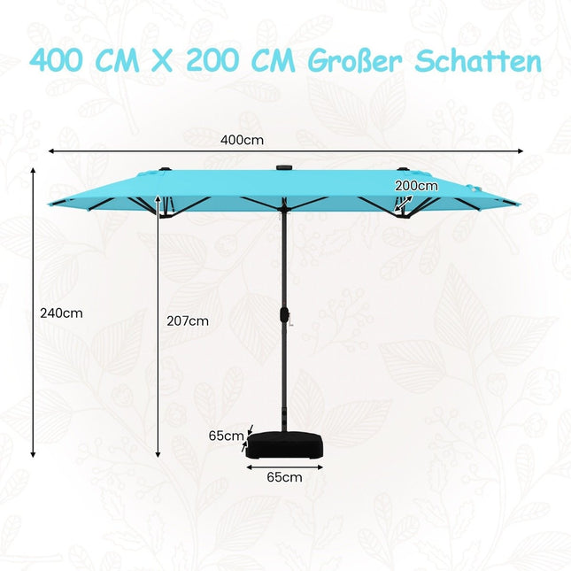 Large Double-Sided Patio Umbrella with LED Lights, 400x200 cm