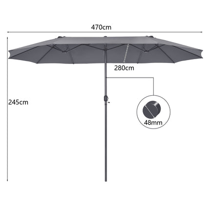 Large Double Umbrella with Crank, Dark Grey, 2.7m x 4.6m