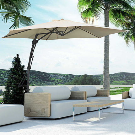 Large Garden Parasol with Stand, Cream, UV30+ Polyester