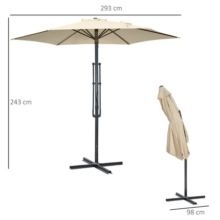 Large Garden Parasol with Stand, Cream, UV30+ Polyester
