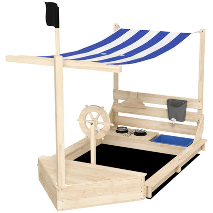 Wooden sandbox with lid - Ship design, 180x103x144.5 cm