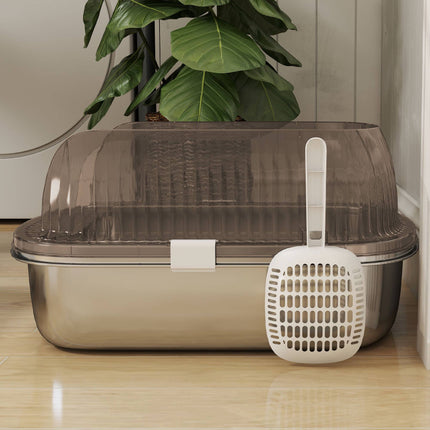 Large Stainless Steel Cat Litter Box with Scoop, 53x42x27cm