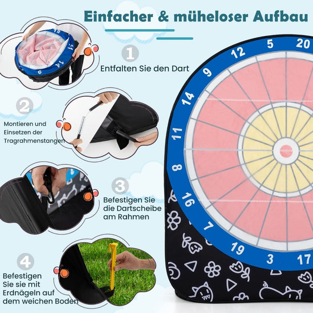 Groot dartbord voor kinderen, dart werpspel set met 4 trapballen, voetbal darts voor in de tuin, zwart