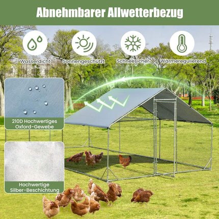 Large metal chicken coop with waterproof and sunproof cover galvanized outdoor pet enclosure silver
