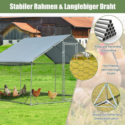 Large metal chicken coop with waterproof and sunproof cover galvanized outdoor pet enclosure silver