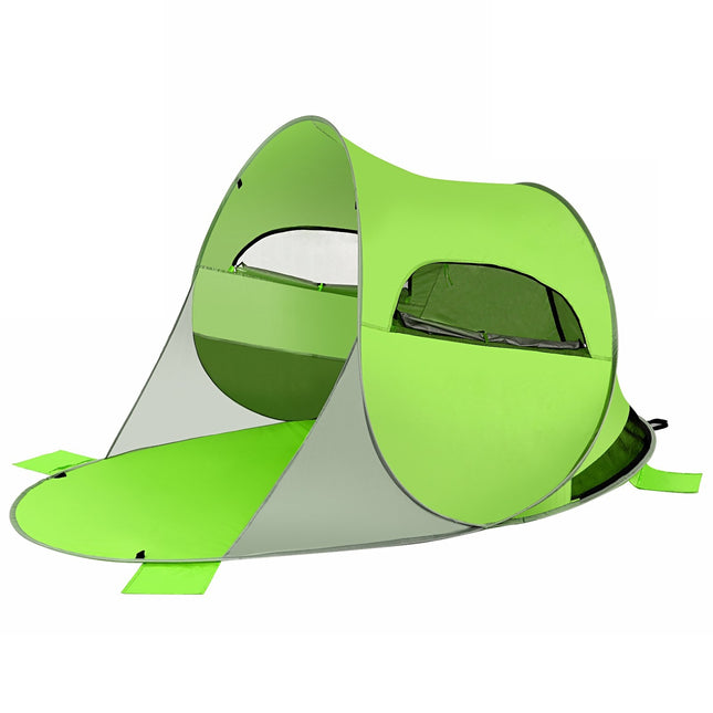 Grote pop-up strandtent, opvouwbare strandtent, 3-4 persoons strandtent, zonwering, werptent, groen
