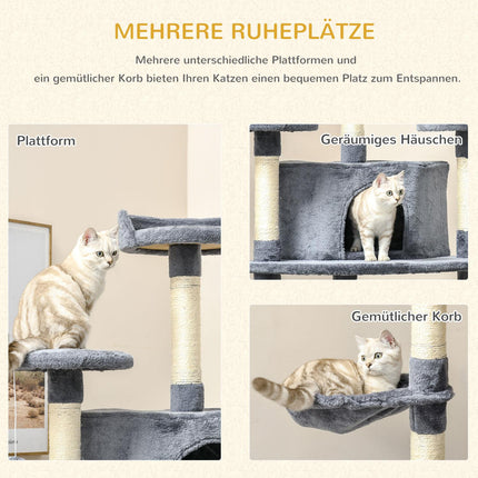 Large cat tree with hammocks and caves, 200cm, light grey