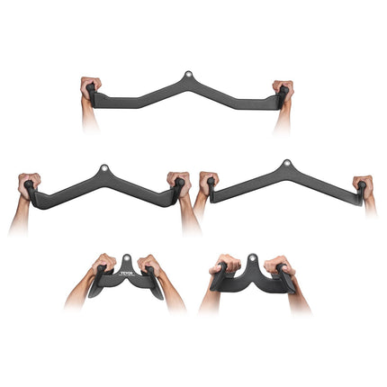 Lat Pulldown Attachments Set, 5-Piece Solid Steel, Rubber Grip