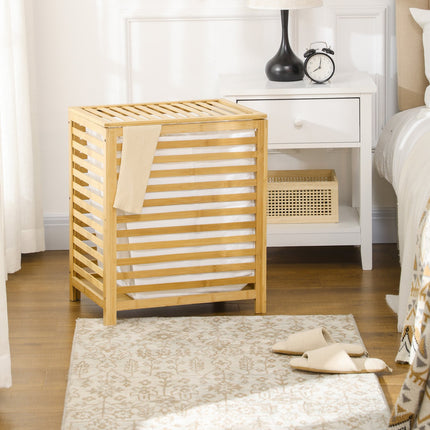 Bamboo laundry basket 55L with lid & removable bag