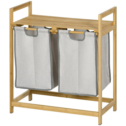 Bamboo laundry basket, 81.2L with 2 removable bags