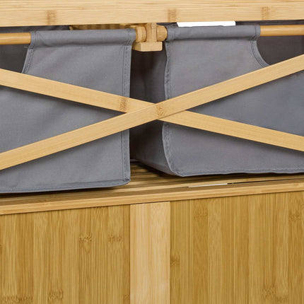 Laundry Basket Rack with 2 Fabric Drawers, Bamboo Shelf