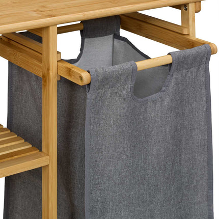 Laundry Basket Rack with 4 Shelves, Bamboo Fabric