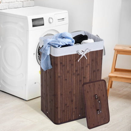 Bamboo laundry basket with lid, 72L, foldable & washable