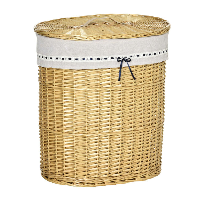 Wicker laundry basket with lid, 100L capacity, natural