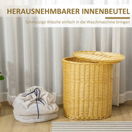 Wicker laundry basket with lid, 100L capacity, natural
