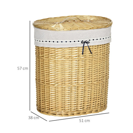 Wicker laundry basket with lid, 100L capacity, natural