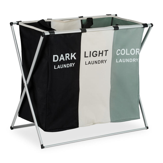Laundry Basket with 3 Compartments, Foldable & Space-Saving