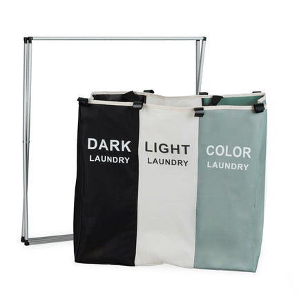 Laundry Basket with 3 Compartments, Foldable & Space-Saving