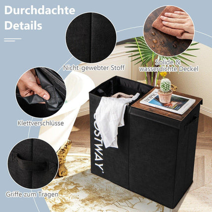 Laundry Basket with Lid, 105L, 2 Removable Bags, Black