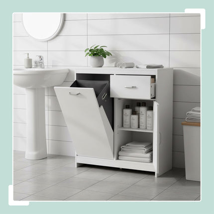 Laundry Cabinet with 48L Bag and Storage Compartments