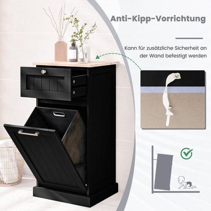 Laundry Cabinet with Drawer & Bamboo Top – Black, 38L Basket