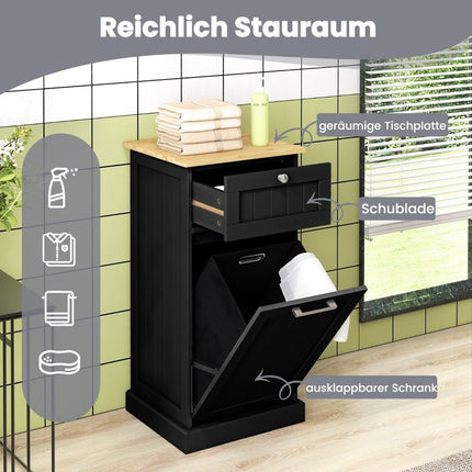 Laundry Cabinet with Drawer & Bamboo Top – Black, 38L Basket