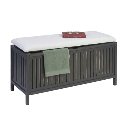 Laundry Hamper Stool With Padded Lid – Walnut Finish