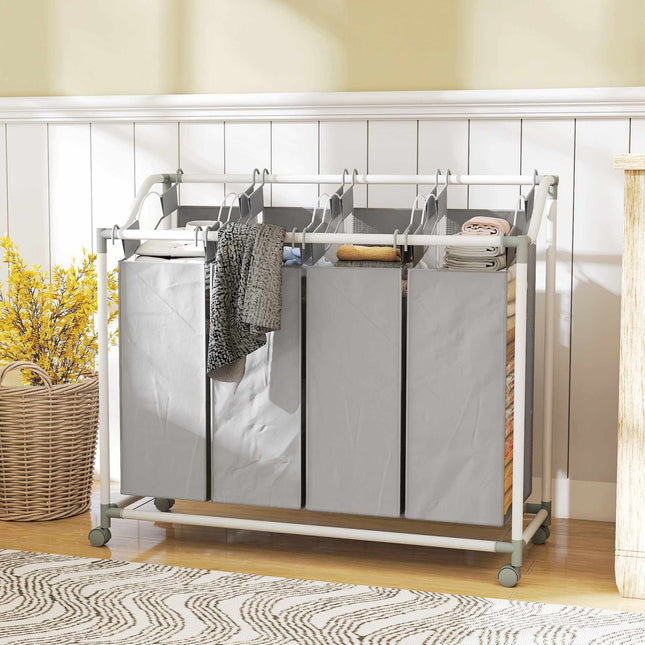 Laundry Hamper with 4 Removable Bags, 160L, Wheels, Grey
