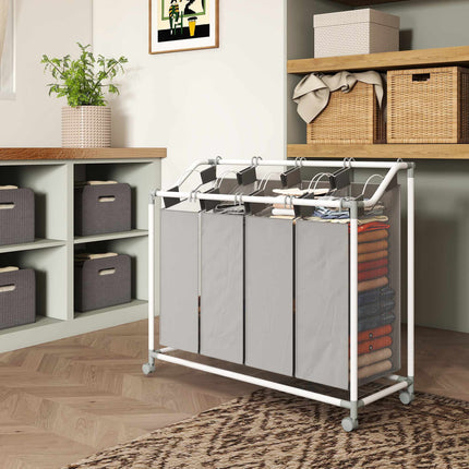 Laundry Hamper with 4 Removable Bags, 160L, Wheels, Grey