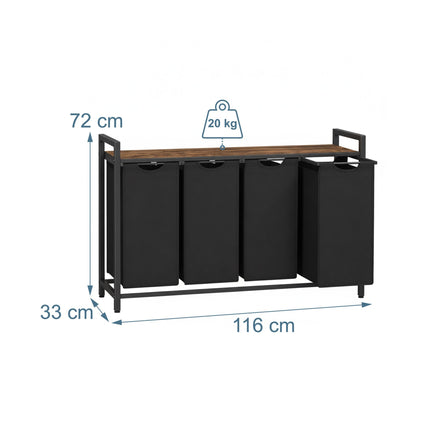 Laundry Hamper with 4 Removable Bags and Shelf