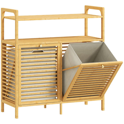 Laundry Rack with 2 Baskets, Freestanding Bamboo