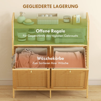 Laundry Rack with 2 Baskets, Freestanding Bamboo