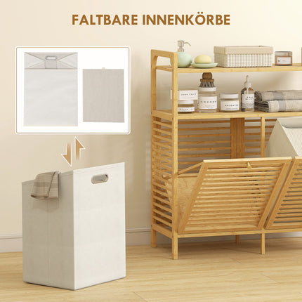 Laundry Rack with 2 Baskets, Freestanding Bamboo