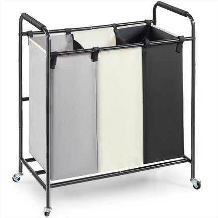 Laundry Sorter Cart, 3-Section Hamper With Locking Wheels