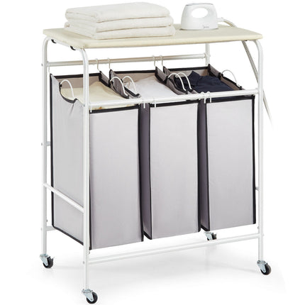 Laundry Sorter Cart With Ironing Board, 3 Bags, Wheels