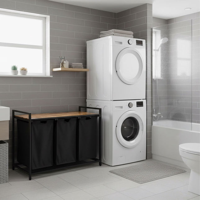 Laundry Sorter with 3 Removable Bags and Shelf