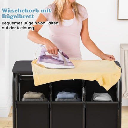 Laundry Sorter with Ironing Board, 3 Bags, Wheels