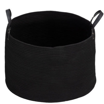 Laundry bag, 88L, portable, foldable, faux leather handles, cotton, Ø56 x 35.5H cm, black