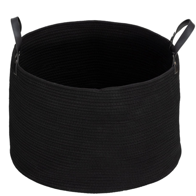 Laundry bag, 88L, portable, foldable, faux leather handles, cotton, Ø56 x 35.5H cm, black