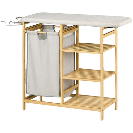 Extendable 57.4L laundry basket with ironing board and 3-level storage
